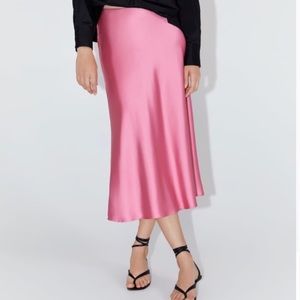 Zara pink satin midi slip skirt (size s)